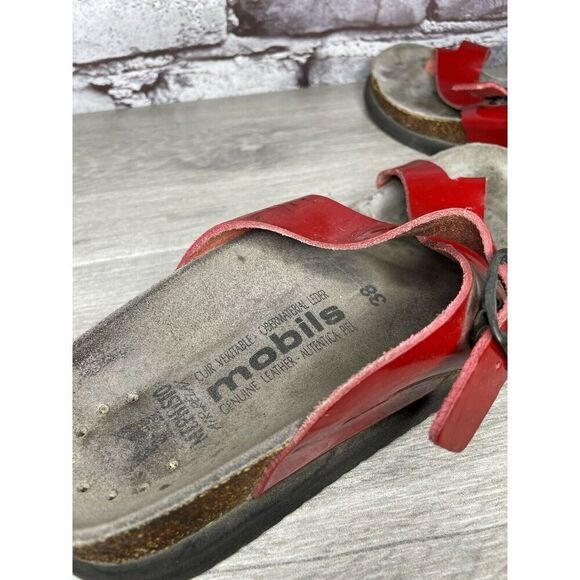Mobils Mephisto Red Patent Leather Strap Cork Wedge Sandals Women’s 38EU/7.5M US - Picture 12 of 16